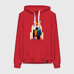 Толстовка-худи хлопковая женская Лис-модник - нейросеть, цвет: красный