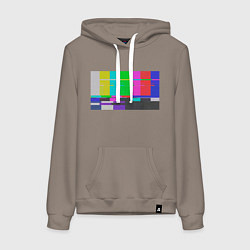 Толстовка-худи хлопковая женская Разноцветные полосы в телевизоре, цвет: утренний латте