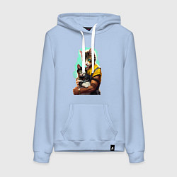 Толстовка-худи хлопковая женская Кот с котёнком - нейросеть, цвет: мягкое небо