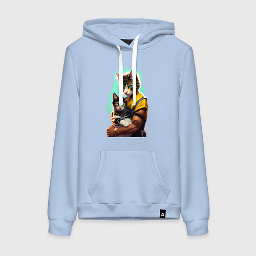 Женская толстовка-худи Кот с котёнком - нейросеть / Мягкое небо – фото 1