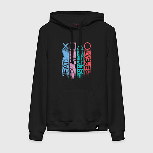 Женская толстовка-худи Ешь играй спи повтори / Черный – фото 1