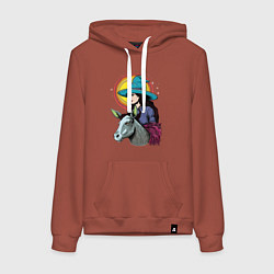 Толстовка-худи хлопковая женская Ведьма и осел comic style, цвет: кирпичный