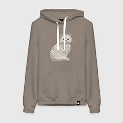 Толстовка-худи хлопковая женская Вышивка Кот, цвет: утренний латте