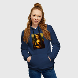 Толстовка-худи хлопковая женская Мона Лиза с пивом, цвет: тёмно-синий — фото 2