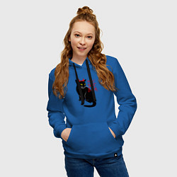 Толстовка-худи хлопковая женская Котик с рожками и надписью, цвет: синий — фото 2