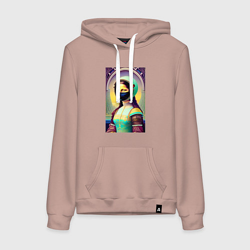 Женская толстовка-худи Мона Лиза наших дней - нейросеть / Пыльно-розовый – фото 1