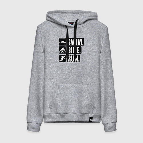 Женская толстовка-худи Swim bike run / Меланж – фото 1
