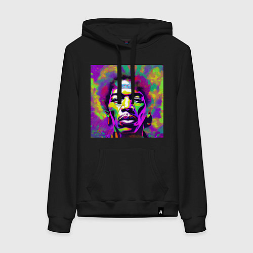 Женская толстовка-худи Jimi Hendrix in color Glitch Art / Черный – фото 1