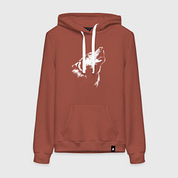 Толстовка-худи хлопковая женская Волк воет, цвет: кирпичный