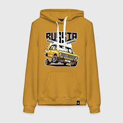 Толстовка-худи хлопковая женская Russia tuning car, цвет: горчичный