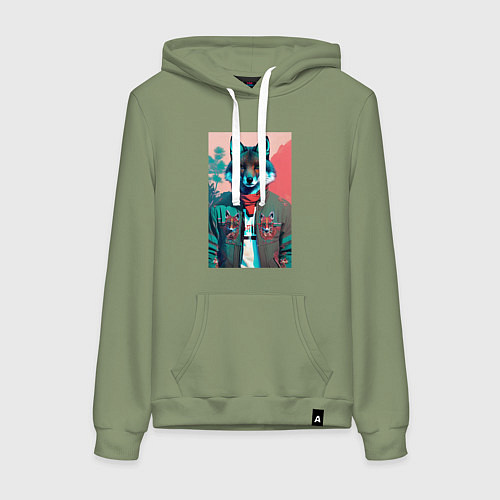 Женская толстовка-худи Лис модник - нейросеть / Авокадо – фото 1