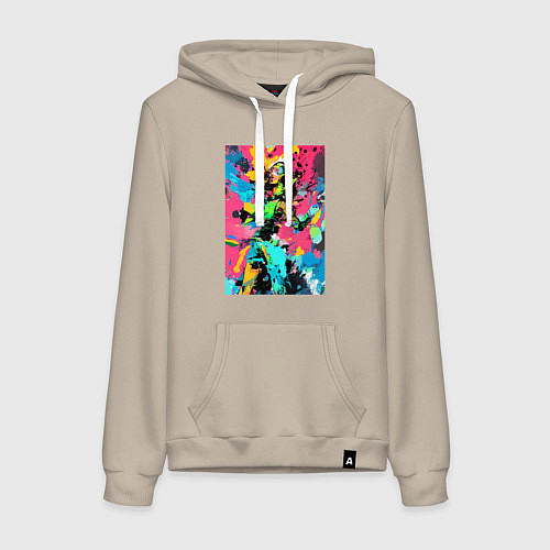 Женская толстовка-худи Девушка в наушниках кайфует от музыки - импрессион / Миндальный – фото 1