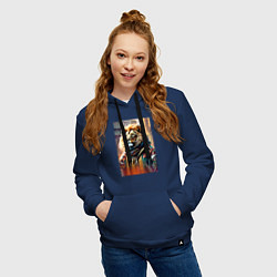 Толстовка-худи хлопковая женская Лев в драной куртке - хиппи, цвет: тёмно-синий — фото 2