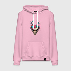 Толстовка-худи хлопковая женская Мексиканский рогатый череп, цвет: светло-розовый