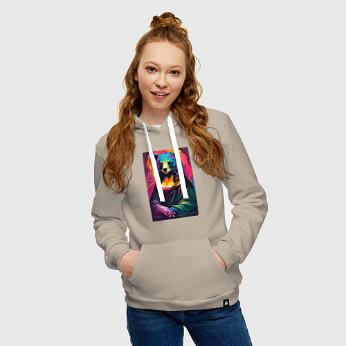 Женская толстовка-худи Медведица Мона Лиза - поп-арт / Миндальный – фото 3