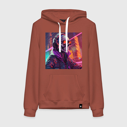 Женская толстовка-худи Скелет в куртке в лучах неонового света / Кирпичный – фото 1
