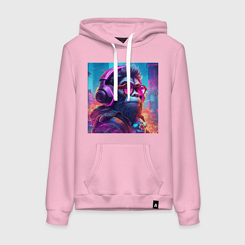 Женская толстовка-худи Обезьяна в наушниках и очках / Светло-розовый – фото 1