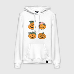 Толстовка-худи хлопковая женская Веселые тыквы, цвет: белый