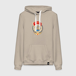 Толстовка-худи хлопковая женская Ссср лого символика советов, цвет: миндальный