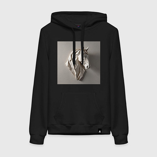 Женская толстовка-худи Бумажная голова коня / Черный – фото 1
