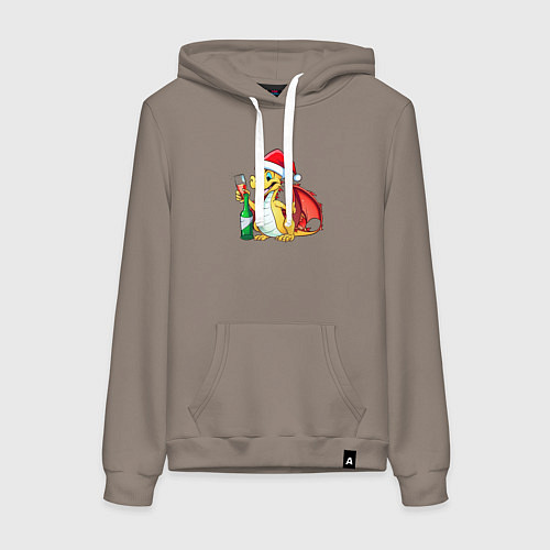 Женская толстовка-худи Красный дракон с шампанским / Утренний латте – фото 1