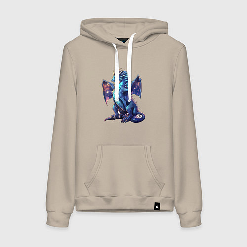 Женская толстовка-худи Синий новогодний дракон / Миндальный – фото 1