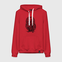 Толстовка-худи хлопковая женская Сова гравюра, цвет: красный