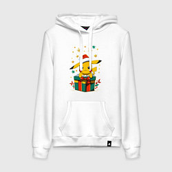 Толстовка-худи хлопковая женская Новогодний пика-пика, цвет: белый