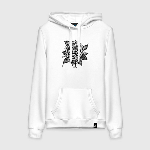 Женская толстовка-худи Чёрно белая роза цветы / Белый – фото 1