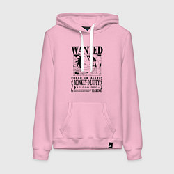 Толстовка-худи хлопковая женская Первая листовка Луффи Ван Пис, цвет: светло-розовый