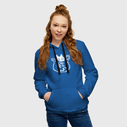 Толстовка-худи хлопковая женская Кот в пакете арт, цвет: синий — фото 2