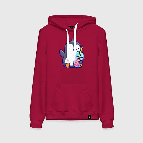 Женская толстовка-худи Пингвин с напитком / Маджента – фото 1