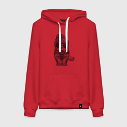 Толстовка-худи хлопковая женская Котенок манул хипстер, цвет: красный