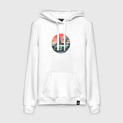Толстовка-худи хлопковая женская Японский автомобиль в закатной пустоши, цвет: белый