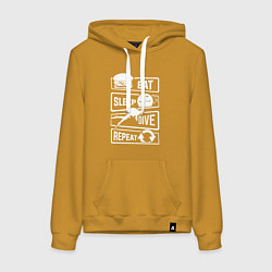 Толстовка-худи хлопковая женская Еда сон дайвинг, цвет: горчичный