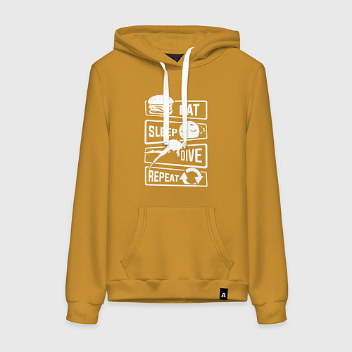 Женская толстовка-худи Еда сон дайвинг / Горчичный – фото 1