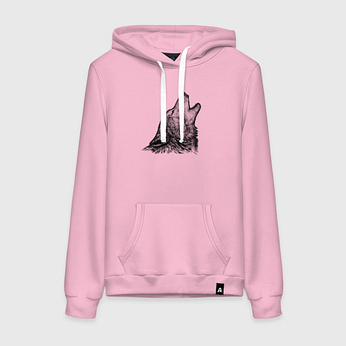 Женская толстовка-худи Волк воющий гравюра / Светло-розовый – фото 1