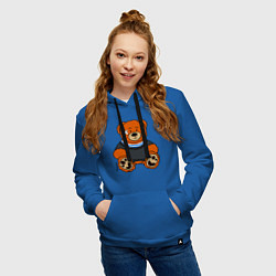 Толстовка-худи хлопковая женская Медведь Вова с пластырем, цвет: синий — фото 2