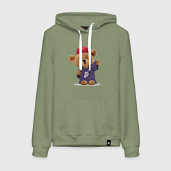 Толстовка-худи хлопковая женская Плюшевый медвежонок рэпер, цвет: авокадо