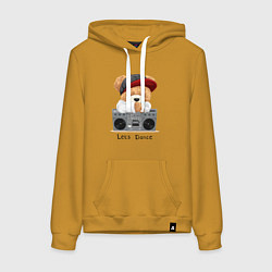 Толстовка-худи хлопковая женская Плюшевый медвежонок меломан, цвет: горчичный