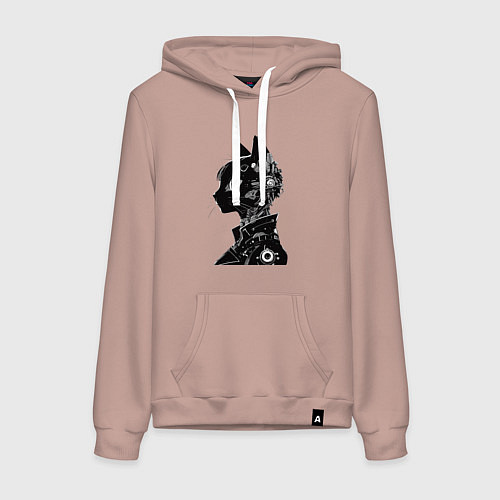 Женская толстовка-худи Кибер кошечка - аниме / Пыльно-розовый – фото 1