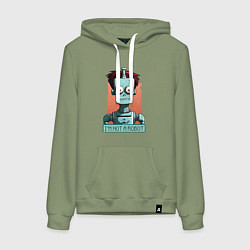 Толстовка-худи хлопковая женская Я не робот, цвет: авокадо