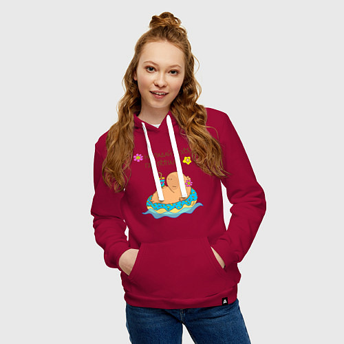 Женская толстовка-худи Мем капибара и пончик: не падай духом / Маджента – фото 3