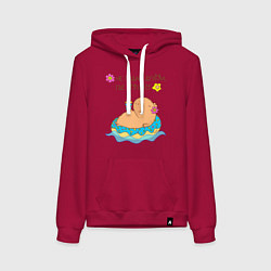 Толстовка-худи хлопковая женская Мем капибара и пончик: не падай духом, цвет: маджента