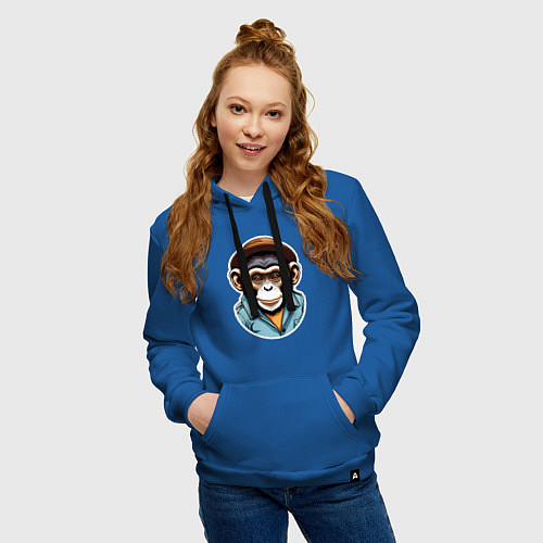 Женская толстовка-худи Портрет обезьяны в шляпе / Синий – фото 3