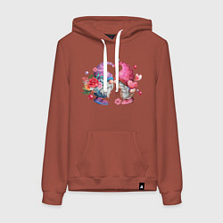 Толстовка-худи хлопковая женская Влюблённые гномы, цвет: кирпичный