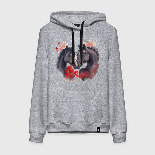 Женская толстовка-худи Влюбленные вороные лошади / Меланж – фото 1