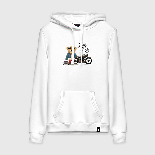 Женская толстовка-худи Плюшевый медвежонок с мотоциклом / Белый – фото 1
