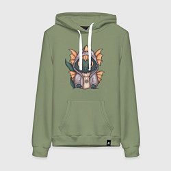Толстовка-худи хлопковая женская Зеленый дракоша в капюшоне, цвет: авокадо
