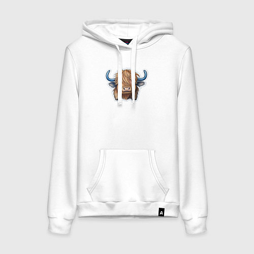 Женская толстовка-худи Шотландский волосатый бык / Белый – фото 1